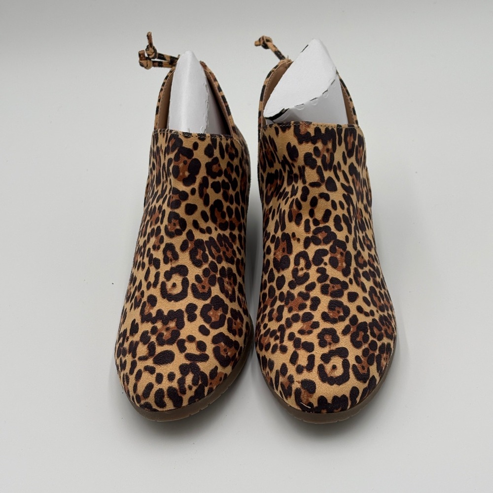 Kenneth Cole Reaction Ankle Booties Size 9.5 Leopard Print Faux Suede Block Heel